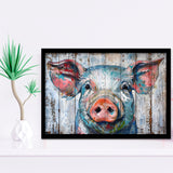 Pig Look Straight Painted On Wood, Framed Art Print Wall Decor, Framed Picture