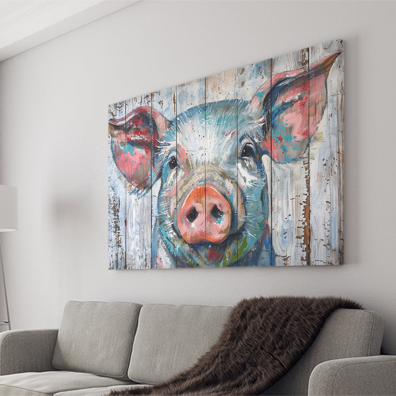 Pig Look Straight Painted On Wood, Canvas Print Wall Art Decor, Landscape Art Print