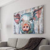 Pig Look Straight Painted On Wood, Canvas Print Wall Art Decor, Landscape Art Print