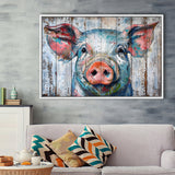 Pig Look Straight Painted On Wood, Framed Canvas Print Wall Art Decor,Floating Frame