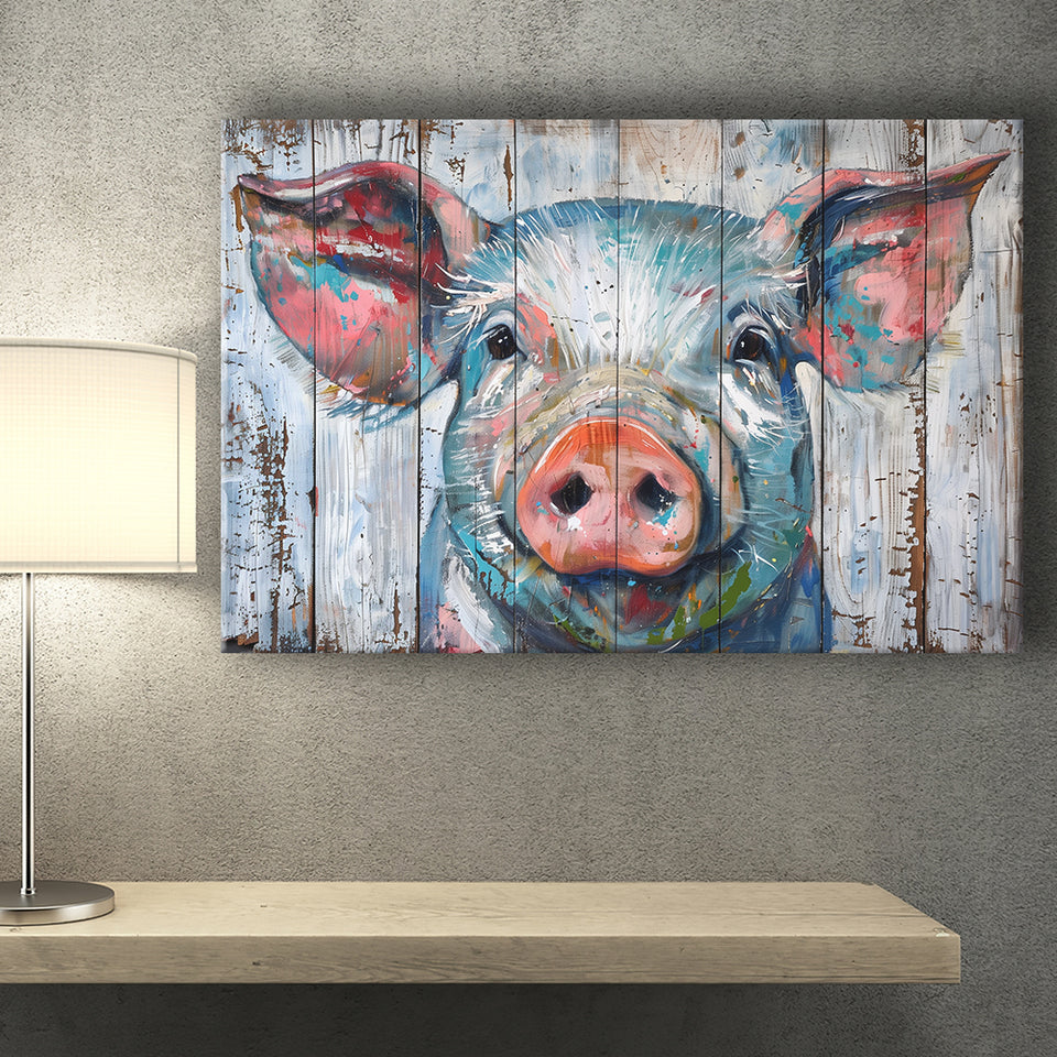 Pig Look Straight Painted On Wood, Canvas Print Wall Art Decor, Landscape Art Print