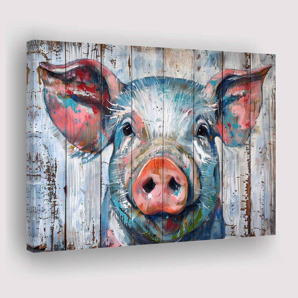 Pig Look Straight Painted On Wood, Canvas Print Wall Art Decor, Landscape Art Print