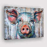Pig Look Straight Painted On Wood, Canvas Print Wall Art Decor, Landscape Art Print
