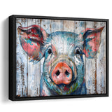 Pig Look Straight Painted On Wood, Framed Canvas Print Wall Art Decor,Floating Frame