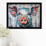 Pig Look Straight Painted On Wood, Framed Canvas Print Wall Art Decor,Floating Frame