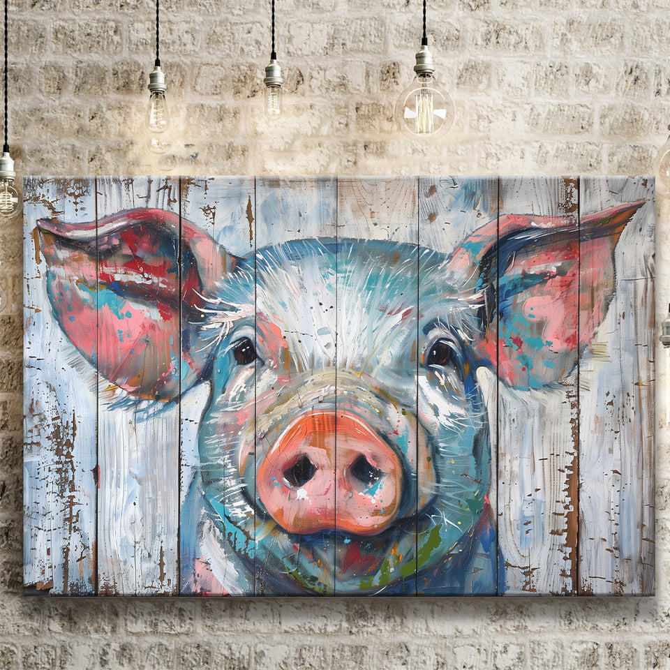 Pig Look Straight Painted On Wood, Canvas Print Wall Art Decor, Landscape Art Print