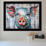 Pig Look Straight Painted On Wood, Framed Art Print Wall Decor, Framed Picture