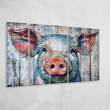 Pig Look Straight Painted On Wood, Extra Large Multi 5 Panel Canvas Print Wall Art Decor