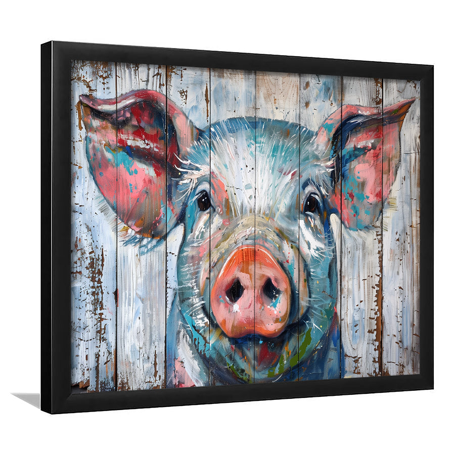 Pig Look Straight Painted On Wood, Framed Art Print Wall Decor, Framed Picture