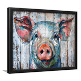 Pig Look Straight Painted On Wood, Framed Art Print Wall Decor, Framed Picture