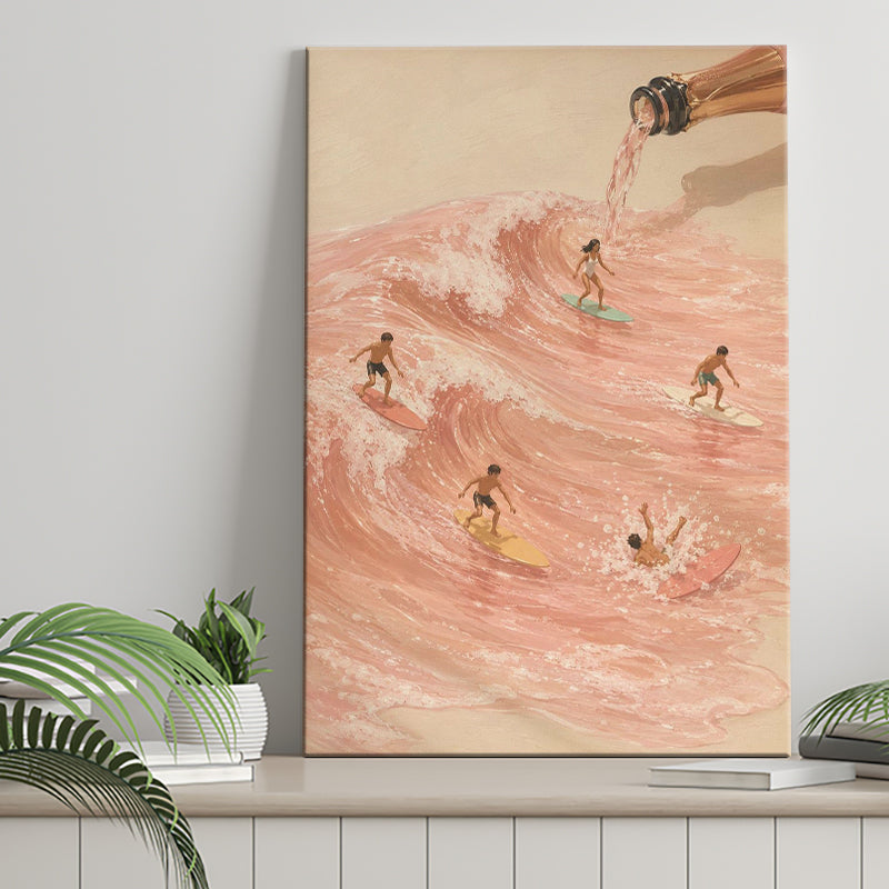Pink Champagne Surf, Beach House Wall Art, Coastal Summer Print, Rose Wave Decor, Canvas Print Wall Art, Wall Decor