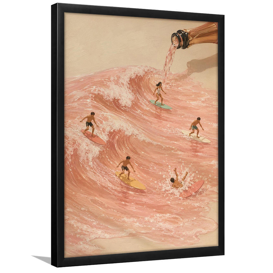 Pink Champagne Surf, Beach House Wall Art, Coastal Summer Print, Rose Wave Decor, Framed Art Print, Fine Art Wall Decor