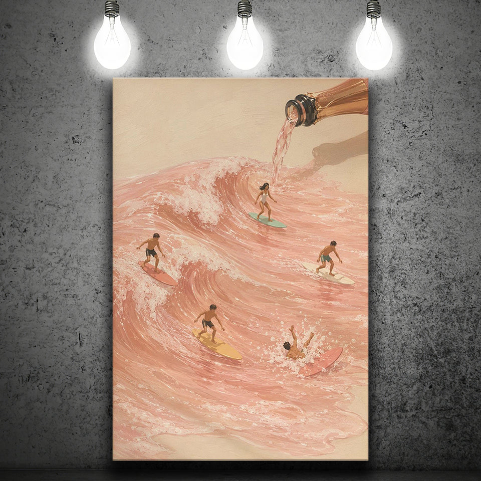 Pink Champagne Surf, Beach House Wall Art, Coastal Summer Print, Rose Wave Decor, Canvas Print Wall Art, Wall Decor