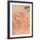 Pink Champagne Surf, Beach House Wall Art, Coastal Summer Print, Rose Wave Decor, Framed Art Print White Border