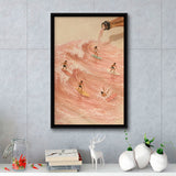 Pink Champagne Surf, Beach House Wall Art, Coastal Summer Print, Rose Wave Decor, Framed Canvas Print, Floating Frame
