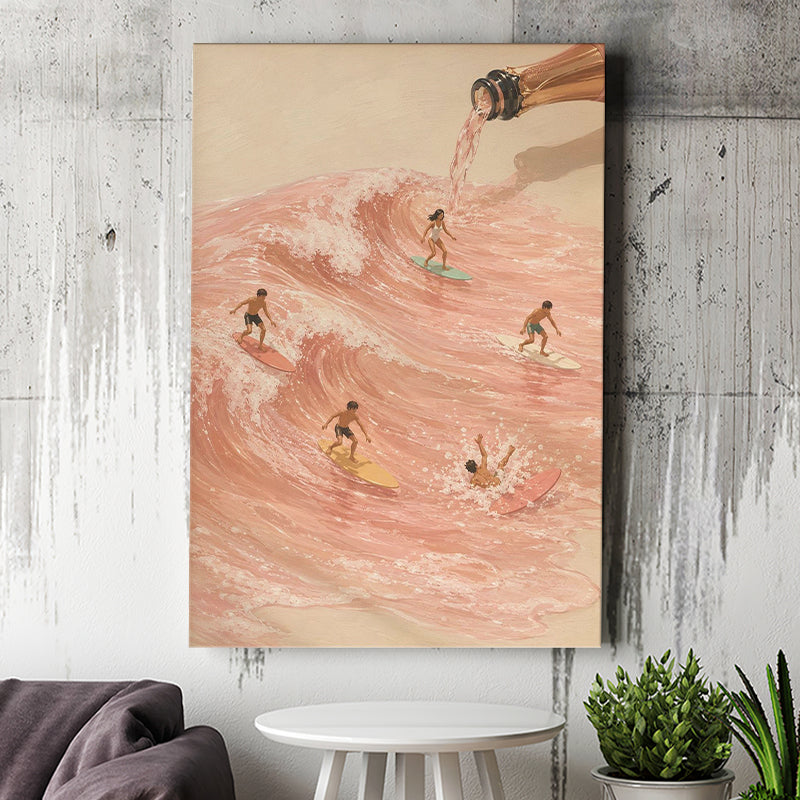 Pink Champagne Surf, Beach House Wall Art, Coastal Summer Print, Rose Wave Decor, Canvas Print Wall Art, Wall Decor
