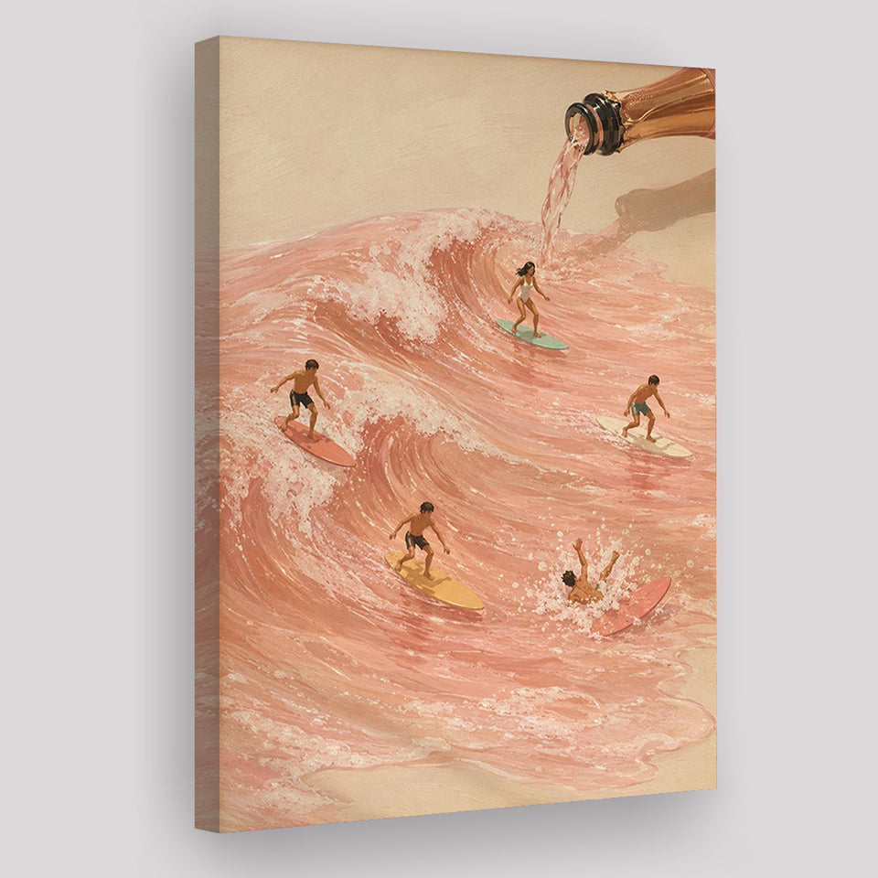 Pink Champagne Surf, Beach House Wall Art, Coastal Summer Print, Rose Wave Decor, Canvas Print Wall Art, Wall Decor