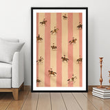 Pink Cowgirl Riders, Western Nursery Wall Art, Striped Ranch Print, Coastal Cowgirl Decor, Framed Art Print White Border