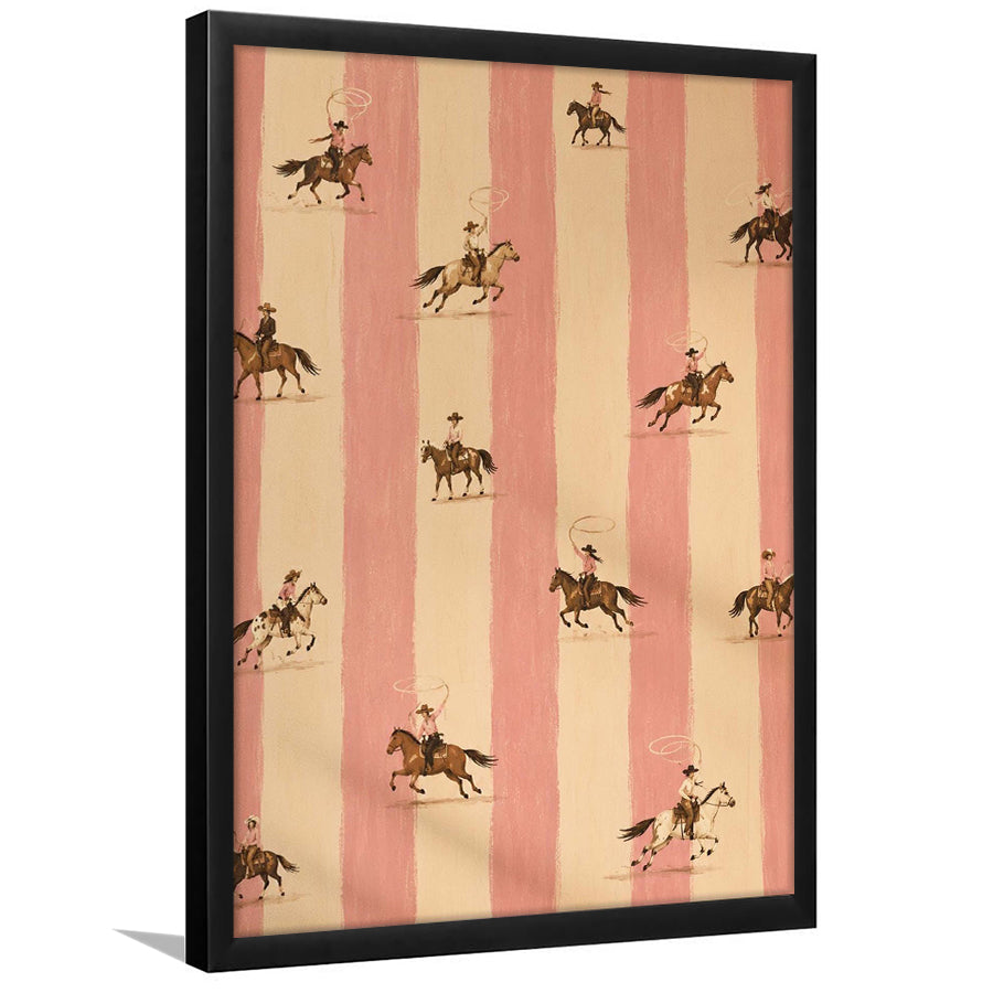 Pink Cowgirl Riders, Western Nursery Wall Art, Striped Ranch Print, Coastal Cowgirl Decor, Framed Art Print, Fine Art Wall Decor