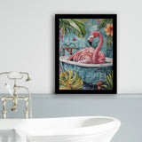 Pink Flamingo In Bathtub Boho Bathroom Decor Print Framed Art Print Wall Decor, Bathroom Framed Art Decor