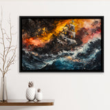 Pirate Ship In The Sea With Storm Oil Painting, Framed Canvas Print Wall Art Decor,Floating Frame