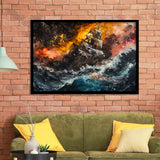 Pirate Ship In The Sea With Storm Oil Painting, Framed Art Print Wall Decor, Framed Picture