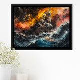 Pirate Ship In The Sea With Storm Oil Painting, Framed Canvas Print Wall Art Decor,Floating Frame