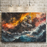 Pirate Ship In The Sea With Storm Oil Painting, Canvas Print Wall Art Decor, Landscape Art Print