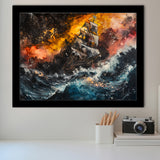 Pirate Ship In The Sea With Storm Oil Painting, Framed Art Print Wall Decor, Framed Picture