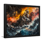Pirate Ship In The Sea With Storm Oil Painting, Framed Art Print Wall Decor, Framed Picture