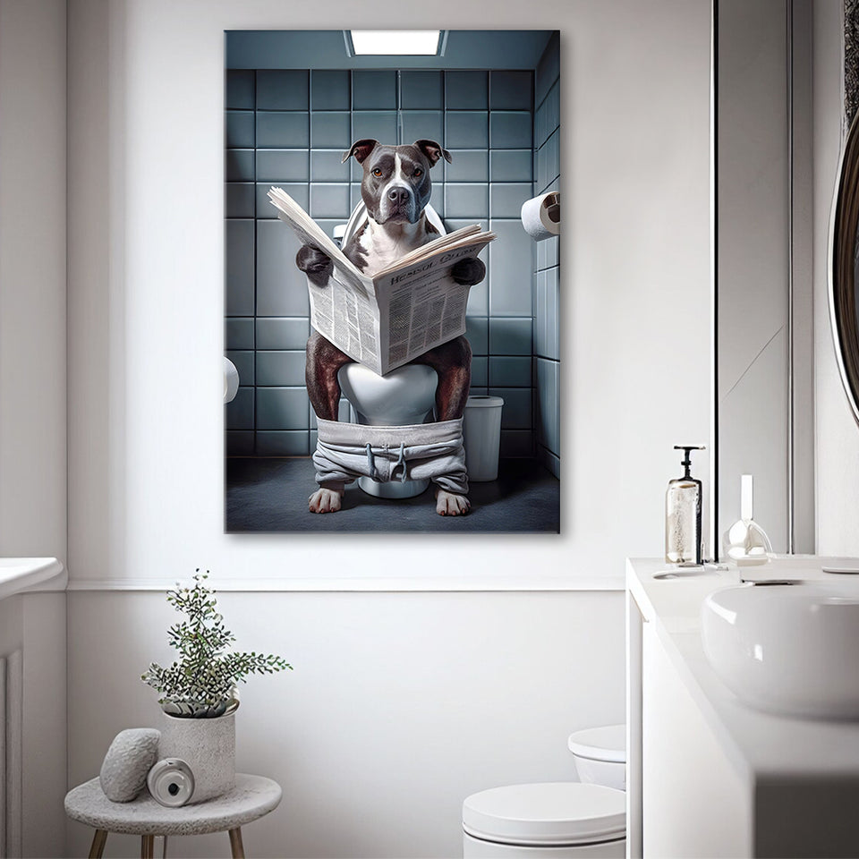 Pitbull  Funny Bathroom Decor Canvas Prints Wall Art,, Animal in toilet