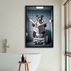 Pitbull  Funny Bathroom Decor Framed Canvas Prints Wall Art, Animal In Toilet
