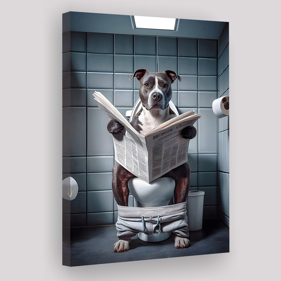 Pitbull  Funny Bathroom Decor Canvas Prints Wall Art,, Animal in toilet