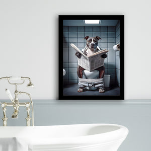 Pitbull  Funny Bathroom Decor Framed Art Print Wall Decor, Animal In Toilet
