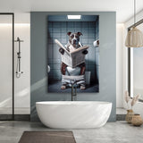 Pitbull  Funny Bathroom Decor Canvas Prints Wall Art,, Animal in toilet