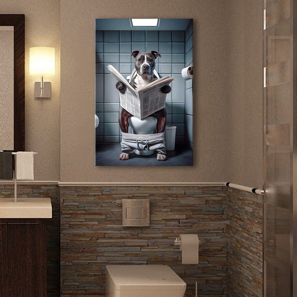 Pitbull  Funny Bathroom Decor Canvas Prints Wall Art,, Animal in toilet