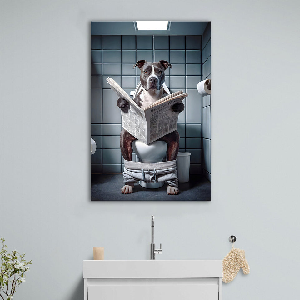 Pitbull  Funny Bathroom Decor Canvas Prints Wall Art,, Animal in toilet