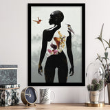 Plant Life, Abstract Black Woman With Huming Bird And Flower, Framed Art Prints Wall Art Decor, Framed Picture Print