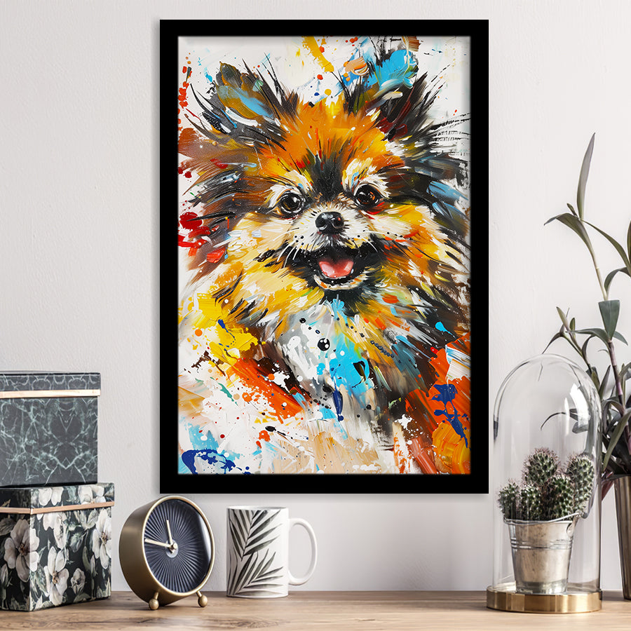 Pomeranian Dog Portrait Painting, Pet Lover Art V1, Framed Art Print Wall Decor, Framed Picture
