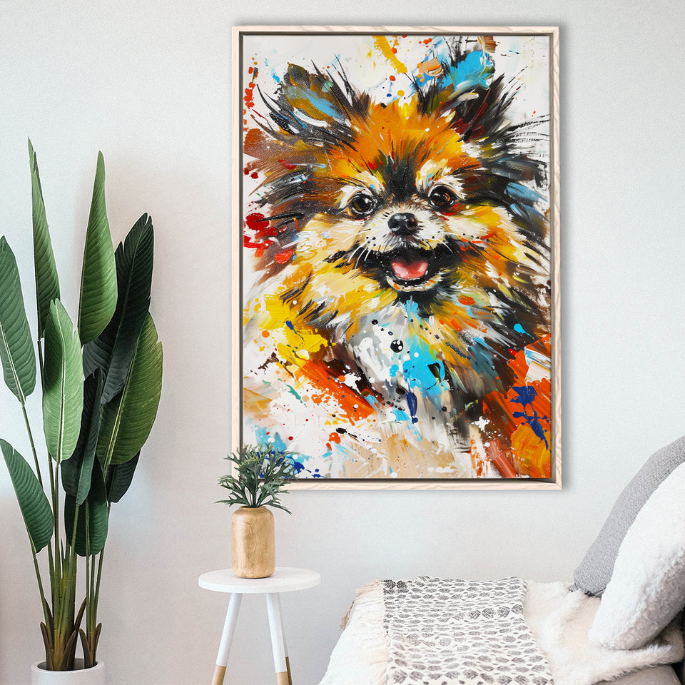 Pomeranian Dog Portrait Painting, Pet Lover Art V1, Framed Canvas Painting, Framed Canvas Prints Wall Art Decor