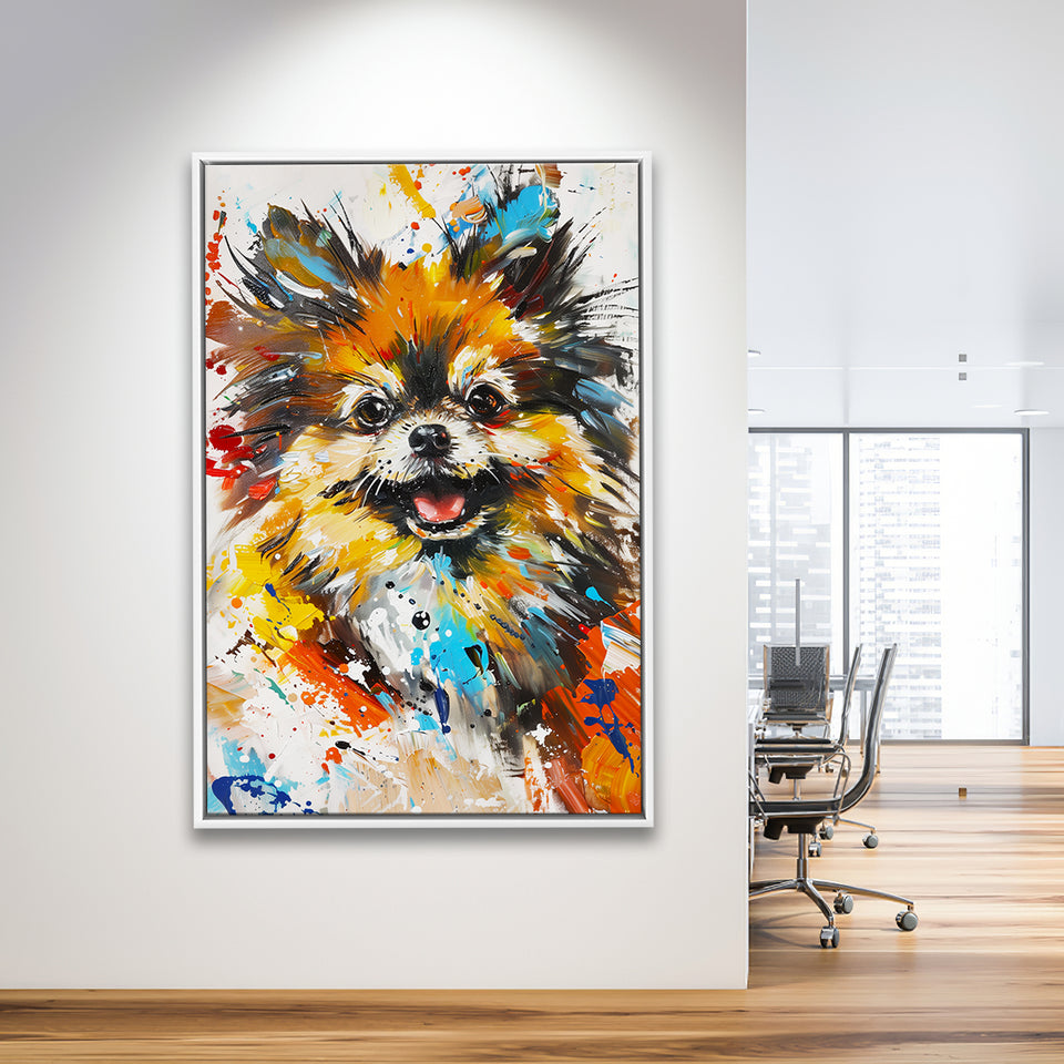 Pomeranian Dog Portrait Painting, Pet Lover Art V1, Framed Canvas Painting, Framed Canvas Prints Wall Art Decor