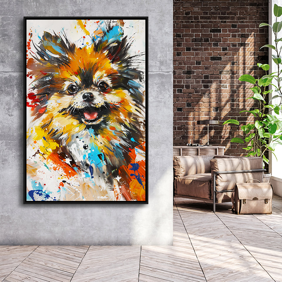 Pomeranian Dog Portrait Painting, Pet Lover Art V1, Framed Canvas Painting, Framed Canvas Prints Wall Art Decor