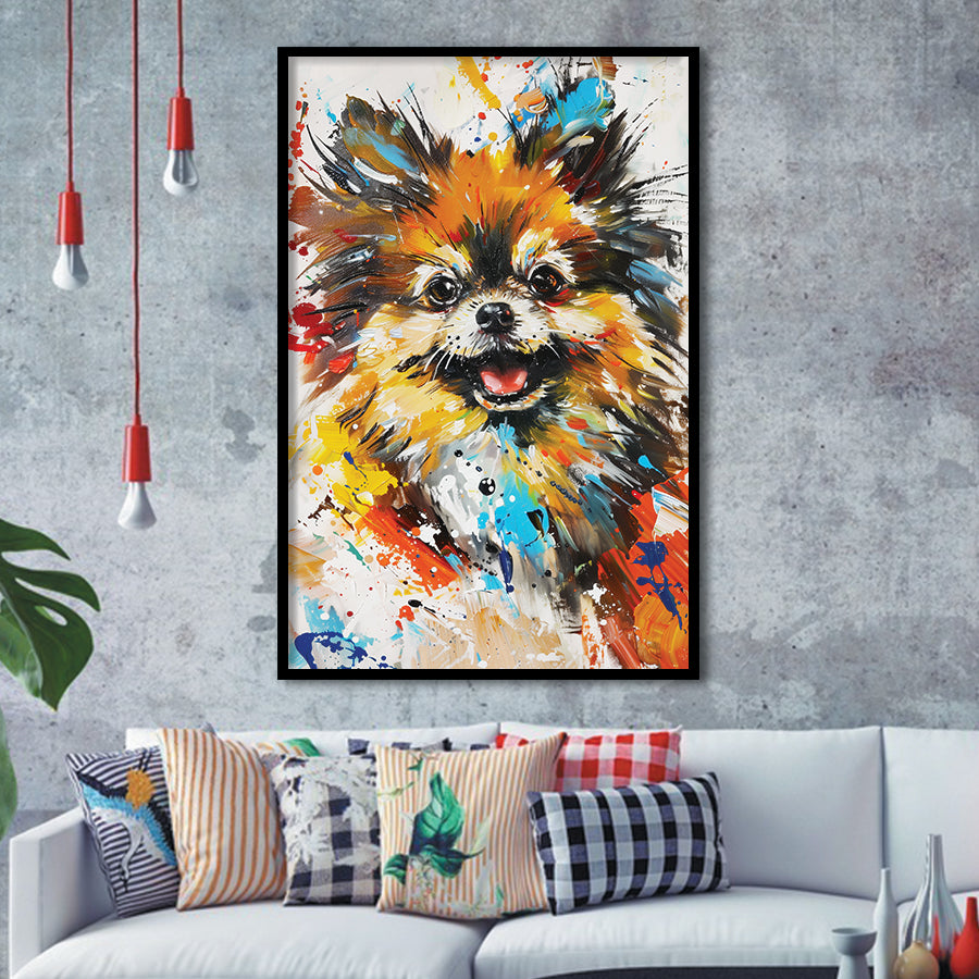 Pomeranian Dog Portrait Painting, Pet Lover Art V1, Framed Art Print Wall Decor, Framed Picture