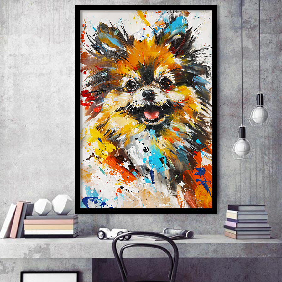 Pomeranian Dog Portrait Painting, Pet Lover Art V1, Framed Art Print Wall Decor, Framed Picture