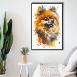 Pomeranian Dog Portrait Painting Water Color, Framed Canvas Painting, Framed Canvas Prints Wall Art Decor