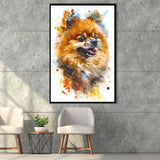Pomeranian Dog Portrait Painting Water Color, Framed Canvas Painting, Framed Canvas Prints Wall Art Decor