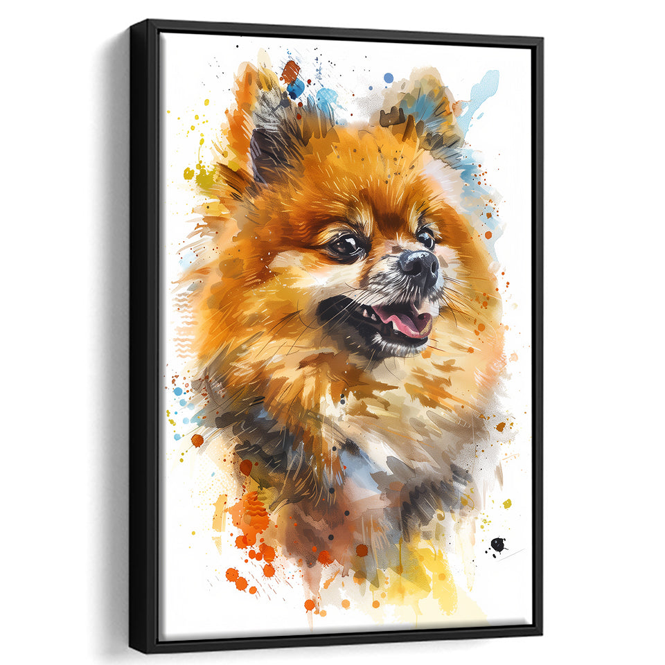 Pomeranian Dog Portrait Painting Water Color, Framed Canvas Painting, Framed Canvas Prints Wall Art Decor