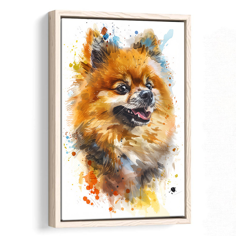 Pomeranian Dog Portrait Painting Water Color, Framed Canvas Painting, Framed Canvas Prints Wall Art Decor
