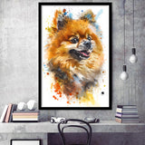 Pomeranian Dog Portrait Painting Water Color, Framed Art Print Wall Decor, Framed Picture