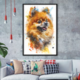Pomeranian Dog Portrait Painting Water Color, Framed Art Print Wall Decor, Framed Picture